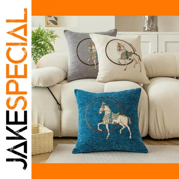Luxury Horse Embroidery 45cm Cushion Cover