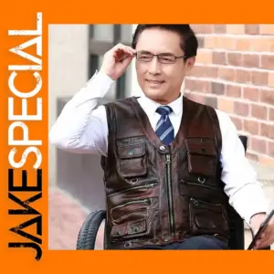 Brown Cowhide Leather Motorcycle Vest for Men