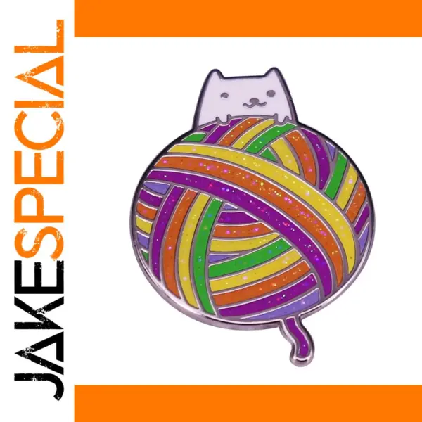 Copper Kitty Yarn Ball Badge Pin