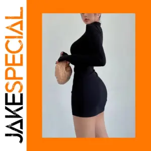 Turtleneck Mini Dress for Women in Black