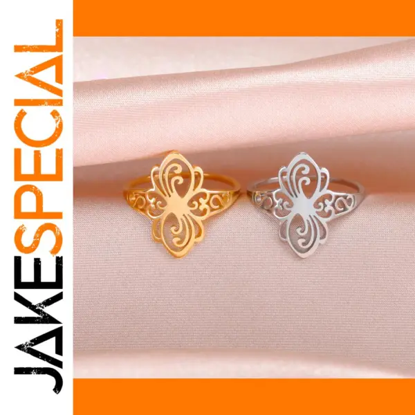 Filigree Stainless Steel Gold Ring for Women
