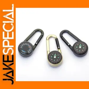Mini Compass Thermometer with Carabiner Hook