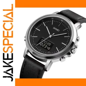 SKMEI Dual Time Waterproof Leather Watch