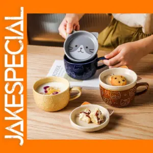 Japanese Cat Ceramic Mug with Lid