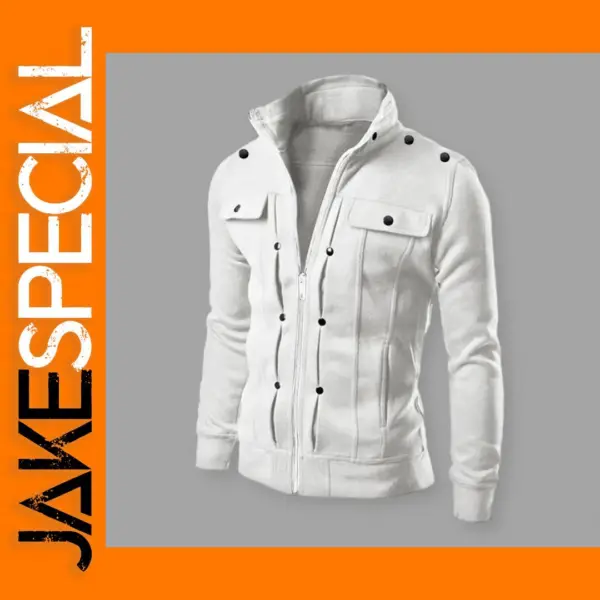 Men's Casual Polyester Jacket with Zipper Closure
