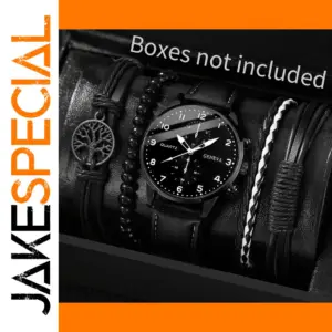 5PCS Men's Quartz Watch and Bracelet Set