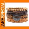 Multilayer Leather Charm Bracelets Set of 4