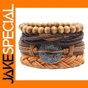 Multilayer Leather Charm Bracelets Set of 4