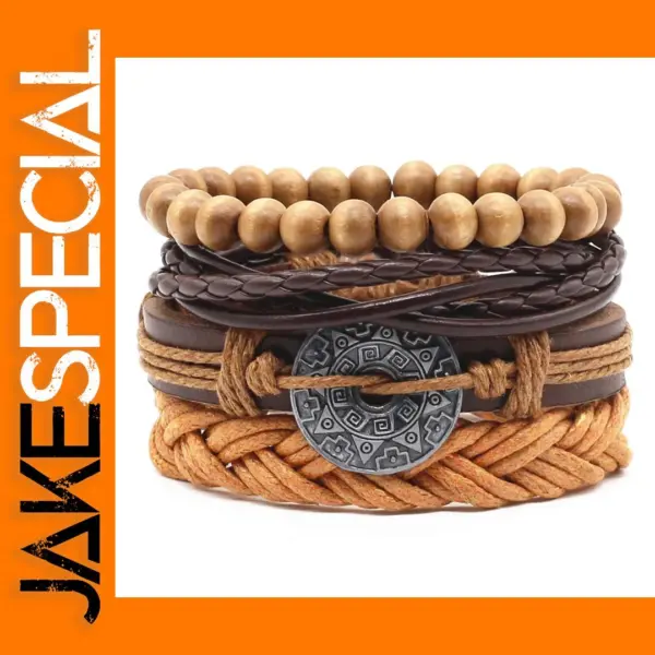 Multilayer Leather Charm Bracelets Set of 4