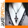 Gothic Cross Pendant Necklace with Red Gem