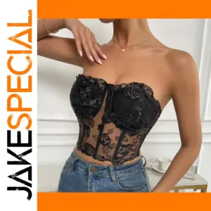 Floral Lace Strapless Crop Top for Women