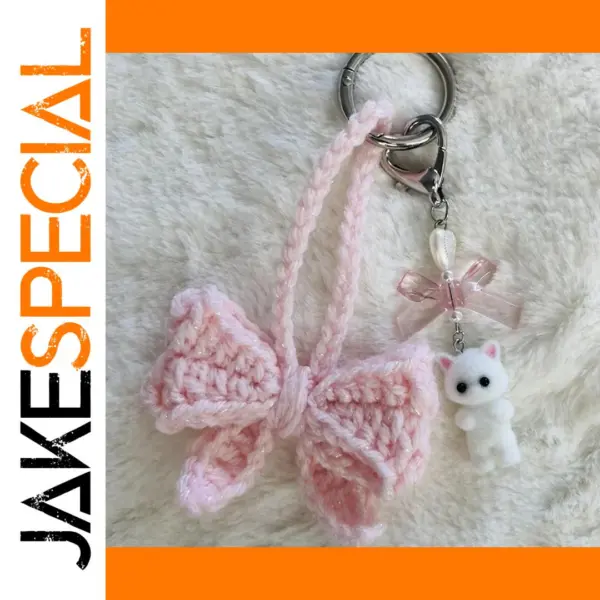 Kawaii Kitty Cat Bow Heart Keychain