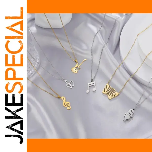 Music Note Pendant Necklace in Stainless Steel