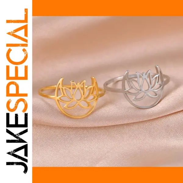 Moon Lotus Stainless Steel Ring for Women