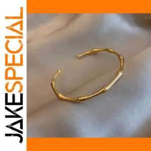 Gold Bamboo Style Stainless Steel Cuff Bracelet