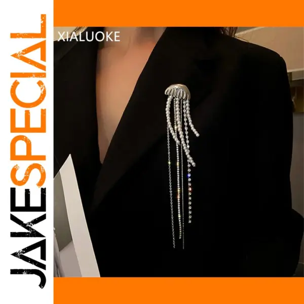 Vintage Crystal Pearl Jellyfish Brooch for Women