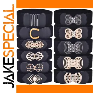 Women Stretchy Wide Waist Belt with Classic Buckle