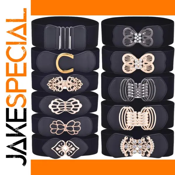 Women Stretchy Wide Waist Belt with Classic Buckle