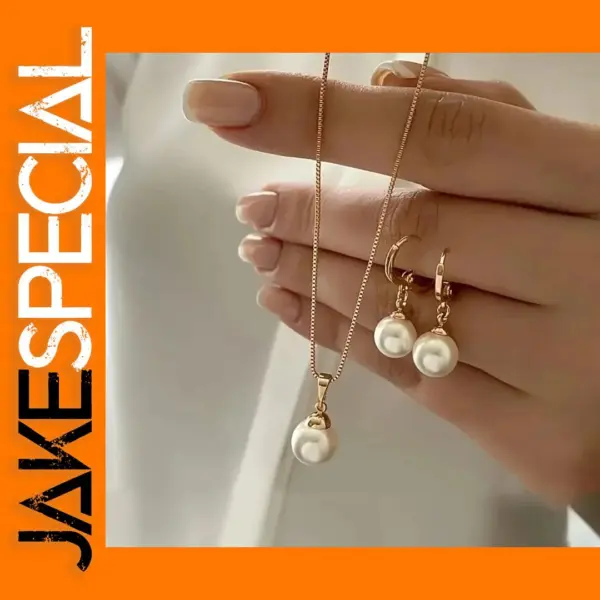 Vintage Pearl Jewelry Set with Earrings and Necklace