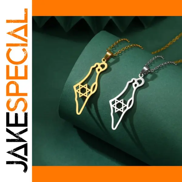 Star of David Israel Map Pendant Necklace