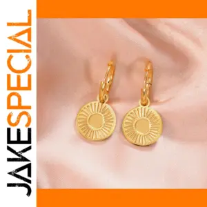 Gold Stainless Steel Sun Drop Hoop Earrings