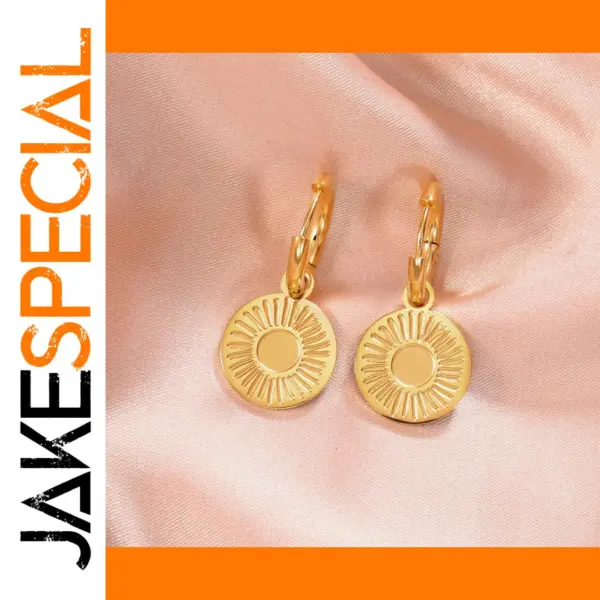 Gold Stainless Steel Sun Drop Hoop Earrings