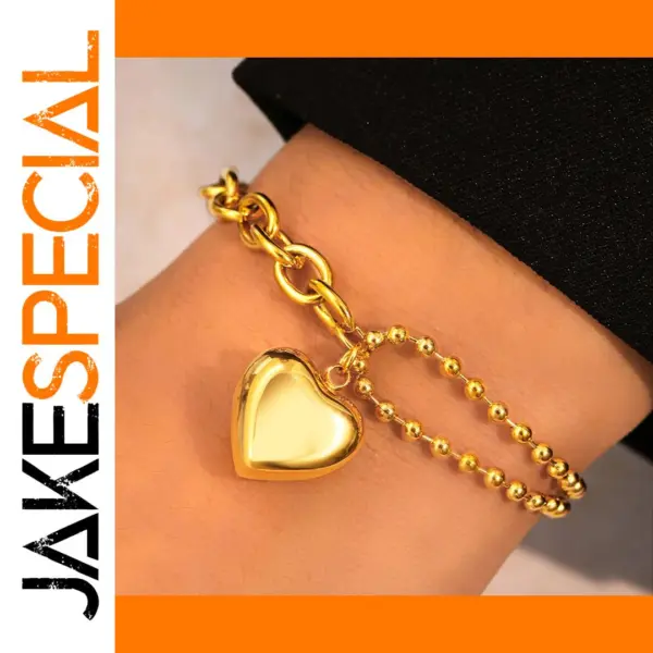 Stainless Steel Heart Pendant Bracelet for Women