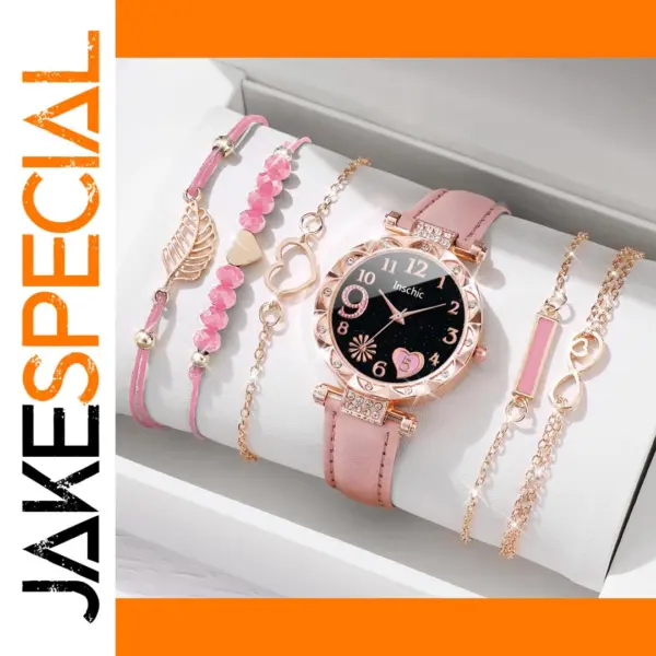 6PCS Heart Dial Women's Watch and Bracelets Set
