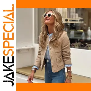 Elegant Women's Camel Tweed Jacket 2023