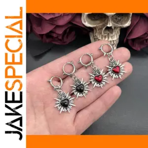 Flaming Sacred Heart Drop Earrings for Women