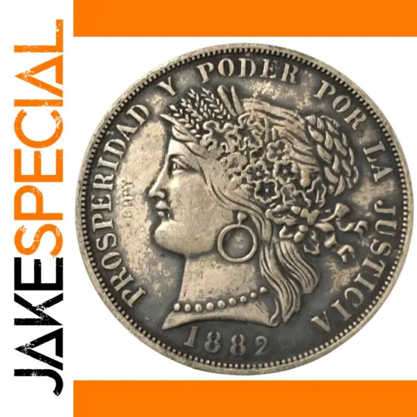 1882 Silver Plated 5 Pesetas Coin Replica