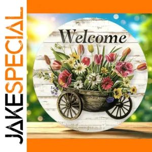 7.9-Inch Wooden Welcome Sign with Floral Pattern