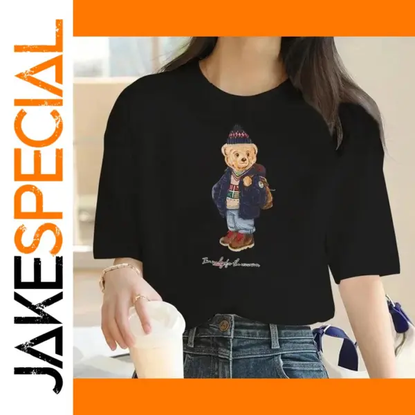 Women's Bear Print Casual Cotton T-Shirt