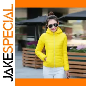 Women's Quilted Puffer Hoodie Jacket Yellow
