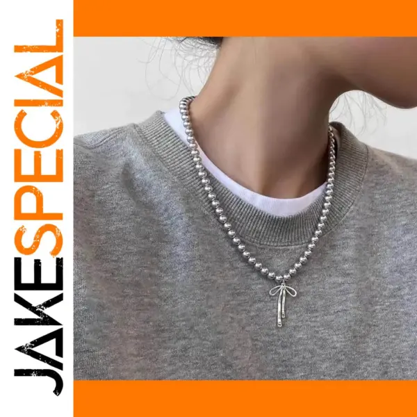 Bowknot Pendant Choker Necklace with Pearls