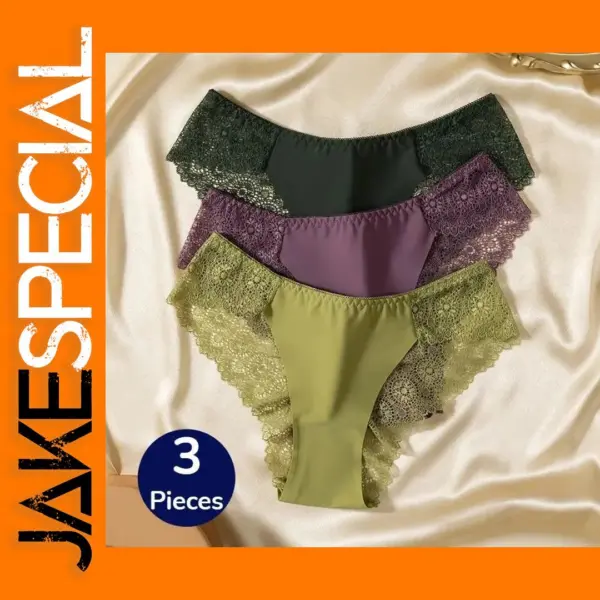 3PCS Women's Silk Satin Lace Briefs Set