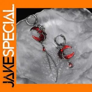 Asymmetrical Red Moon Rose Drop Earrings