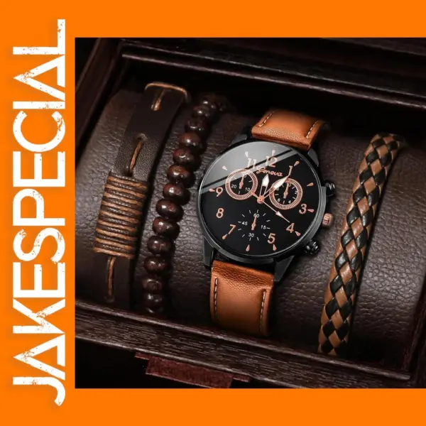 4PCS Fashion Quartz Watch and Bracelet Set