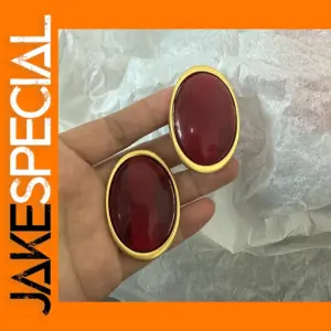 Vintage Red Resin Oval Stud Earrings for Women