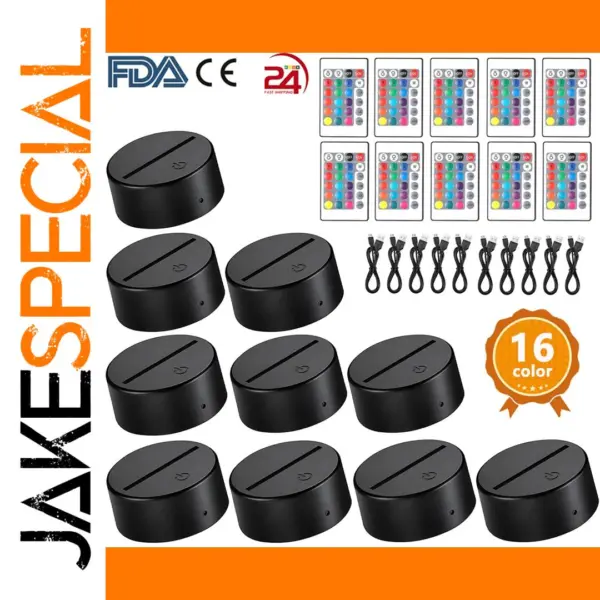 Set of 3D LED Acrylic Lamp Bases with Remote