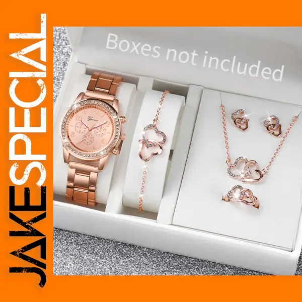 6pcs Women's Rose Gold Quartz Watch Set