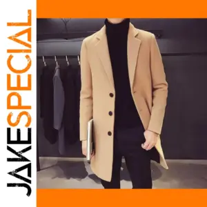 Men's Long Cotton Casual Windbreaker Coat
