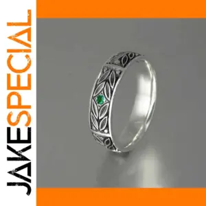 Vintage Leaf Engraved Women's Ring with Zircon