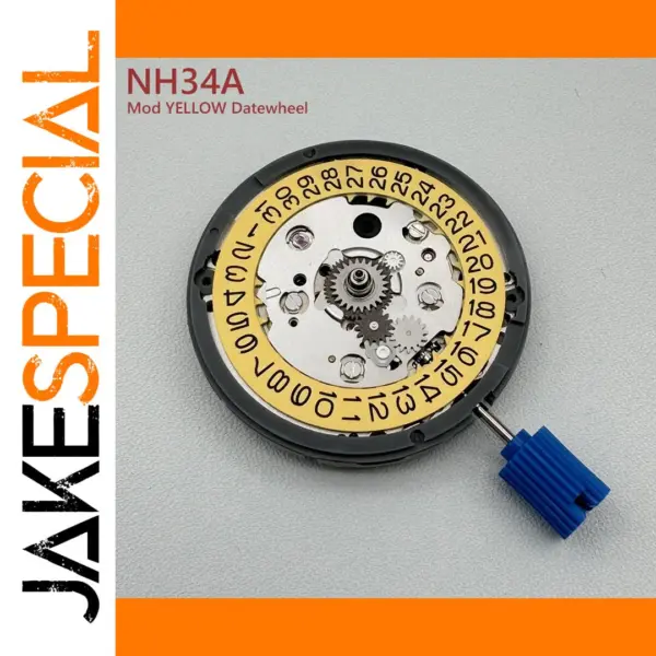 NH34A Mechanical Watch Movement with Yellow Datewheel