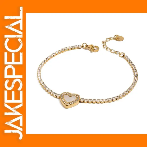 Heart-Shaped 18K Gold Zircon Bracelet