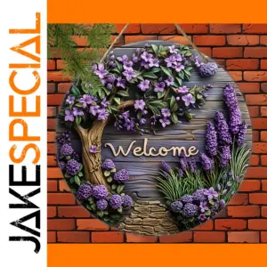 Classic Lavender Wreath Welcome Sign for Doors