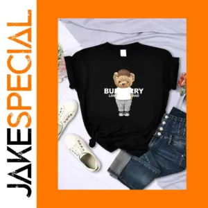 Cute Bear Print Cotton T-shirt for Women