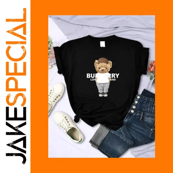 Cute Bear Print Cotton T-shirt for Women