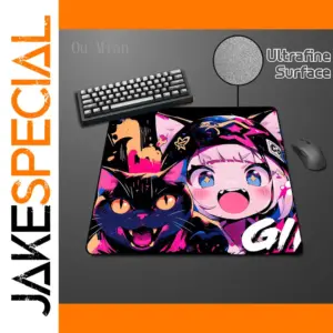 Cute Girl and Cat Mouse Pad for Gaming and Office