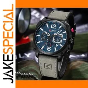 Men's Leather Quartz Chronograph Watch 44mm